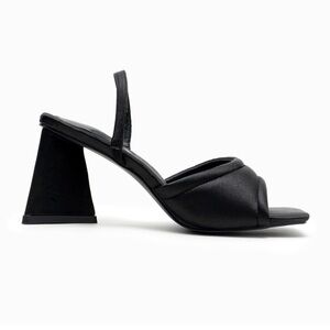 Black Chunky Geometric Block Heels Mules Size 7